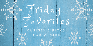 Friday Favorites - Christy's Picks for Winter with snowflakes on a blue board background