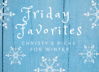 Friday Favorites - Christy's Picks for Winter with snowflakes on a blue board background