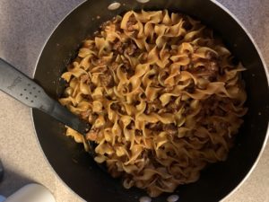 hamburger and noodles