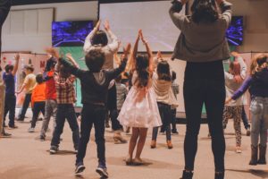 kids and parents dancing