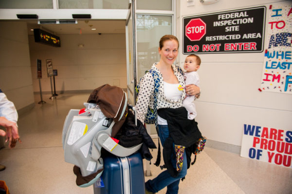 mom traveling with small child