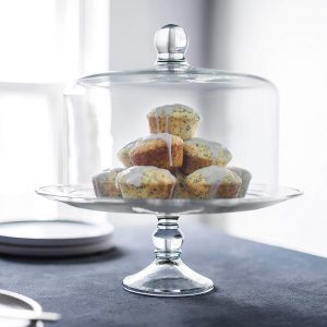 muffins on a glass cake stand