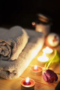 candles and towels in a relaxing scene