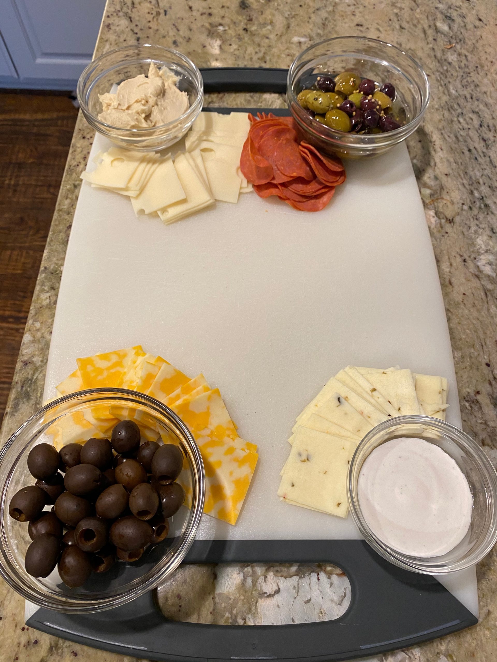 cutting board with snacks