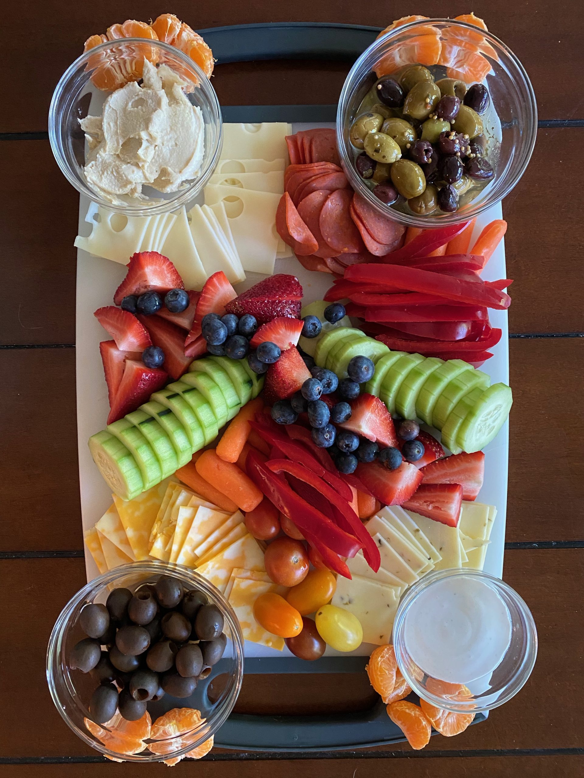 cutting board with various foods 