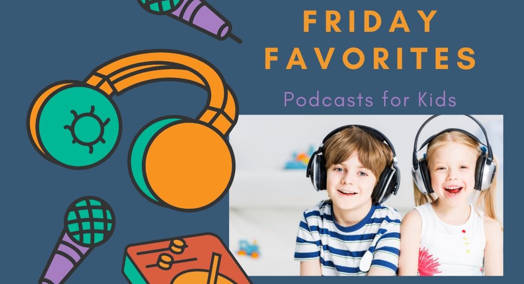 podcasts for kids logo with kids with headphones