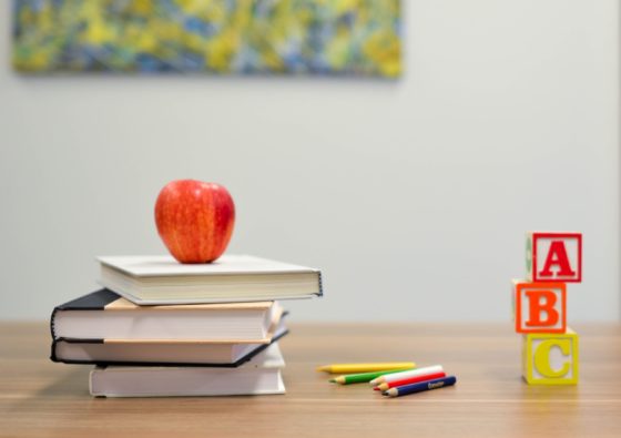 teacher supplies on desk