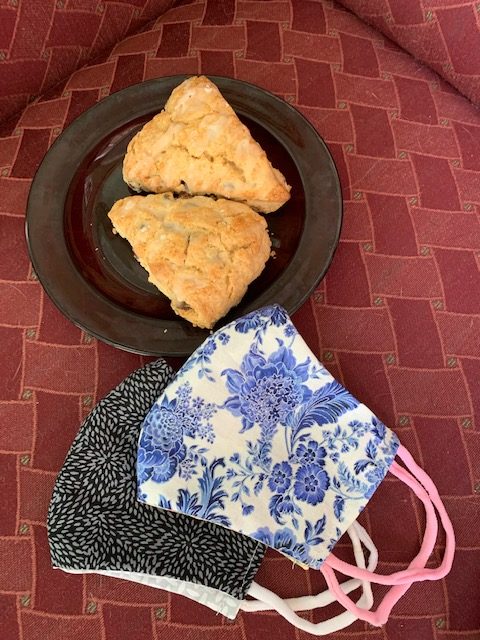 scones and masks on table