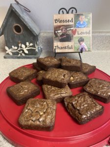 Brownies on red tray