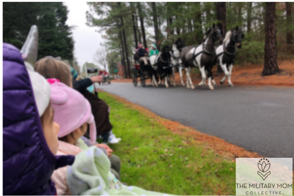 kids watching a horse drawn carriage