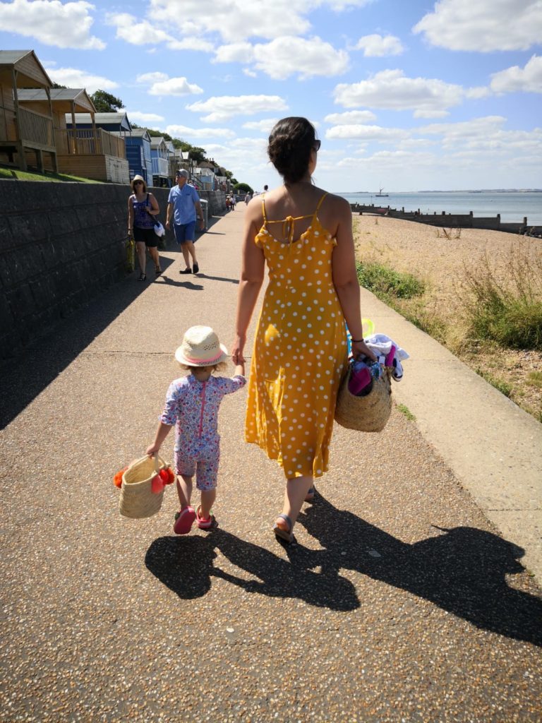 mother and daughter walking