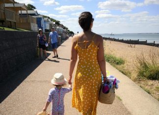 mother and daughter walking