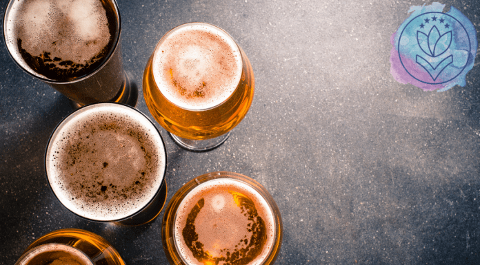 beer in glasses on granite