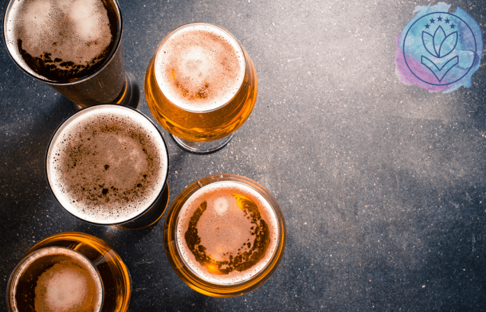 beer in glasses on granite