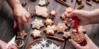 family making christmas cookies