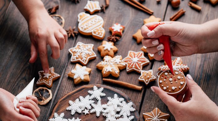 family making christmas cookies