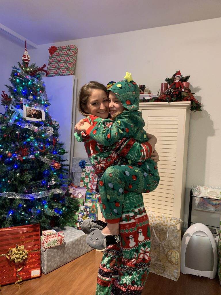 mom and child in holiday wear