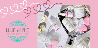 Lillie +Pine Valentine's products on pink background