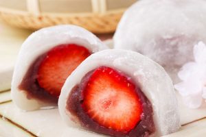 ichigo daifuku or strawberry read bean mochi