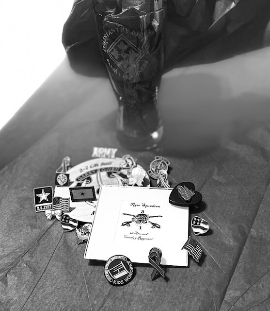 pins and medals in black and white