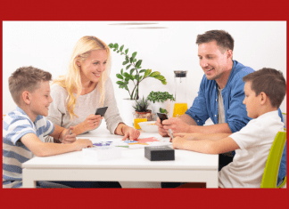 family playing a card game