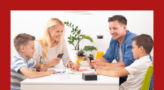 family playing a card game