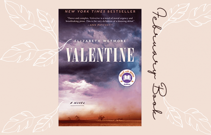 February book club Valentine by Elizabeth Wetmore on a blush background with white leaves