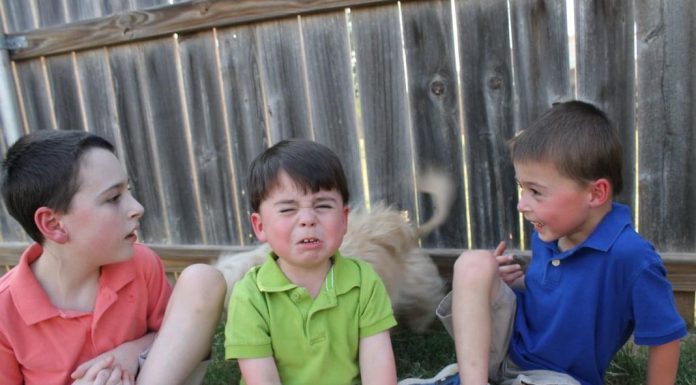 Three boys posing for picture