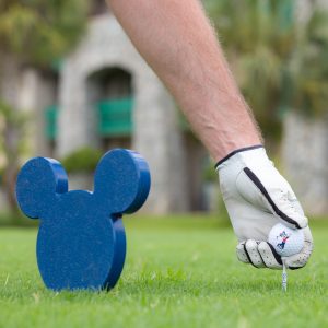 golf course with a blue Mickey Mouse stand