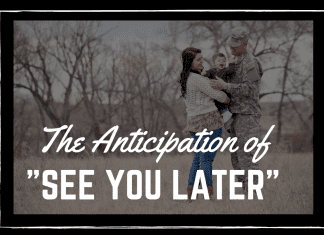 military family on a black background with "the anticipation of 'see your later'" in text