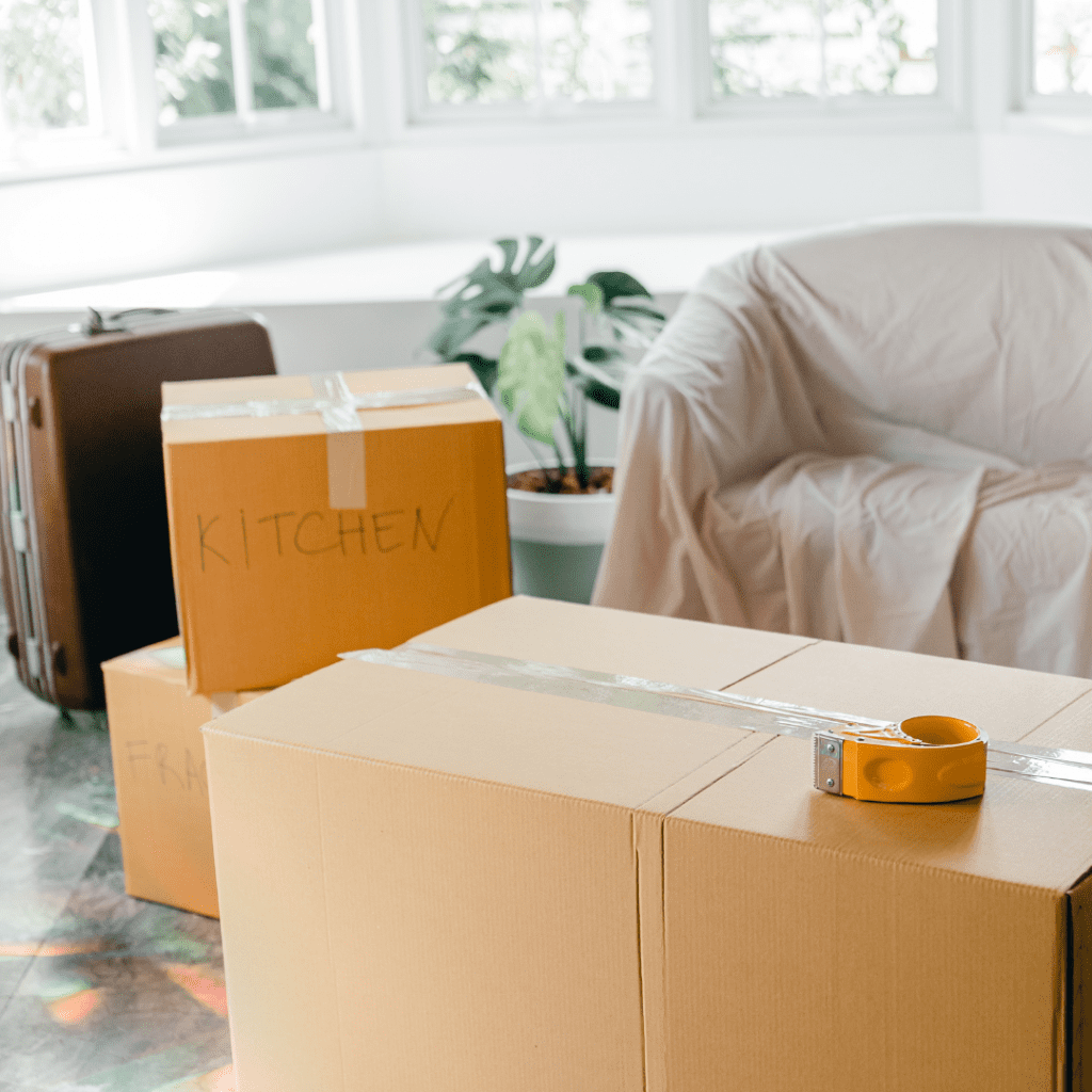 moving boxes and tape in a room