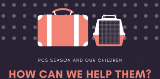 PCS Season and Our Children – How Can We Help Them? graphic with luggage and "PCS Season and our children, how can we help them? in text