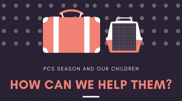 graphic with luggage and "PCS Season and our children, how can we help them? in text