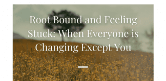 Root Bound and Feeling Stuck: When Everyone is Changing Except You view of a field of flowers and trees with "Root Bound and Feeling Stuck: When Everyone is Changing Except You" in text and MMC logo
