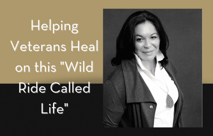 Annette Whittenberger with tan and black background with "Helping Veteran Heal on this 'Wild Ride Called Life'" in text