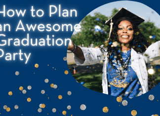 Graduate throwing confetti with "How to Plan an Awesome Graduation Party" in text