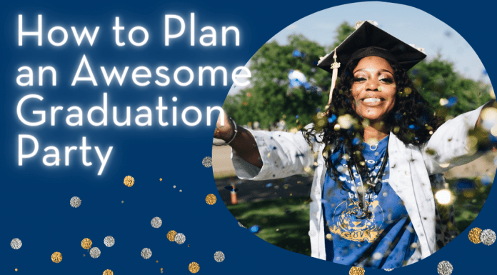 Graduate throwing confetti with "How to Plan an Awesome Graduation Party" in text