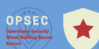 OPSEC: Operations Security When Nothing Seems Secure white badge with red star to signify security with "OPSEC: Operations Security When Nothing Seems Secure" in text