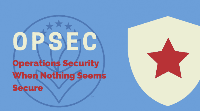 white badge with red star to signify security with "OPSEC: Operations Security When Nothing Seems Secure" in text