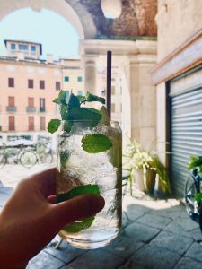 an apertivo or aperitif drink with mint leaves