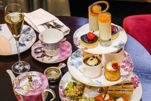 tea time with finger foods and tea cups and champagne