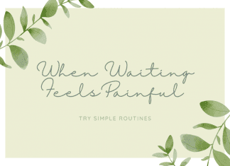 "When Waiting Feels Painful" in text with green leaves climbing on corners