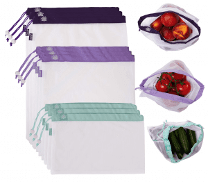 mesh produce bags in different colors and sizes