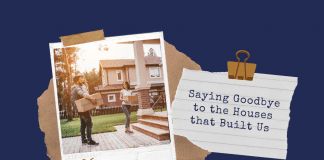 Saying Goodbye to The Houses that Built Us dark navy background polaroid of family moving in