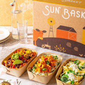 sunbasket meals Sunbasket meal delivery service - three delicious farm fresh meals sitting on a table next to a cardboard box