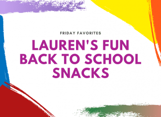 rainbow paints swatches with "Friday Favorites: Lauren's Fun Back to School Snacks" in text