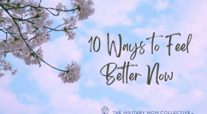 purple and blue sky with white flowers and "10 Ways to Feel Better Now" in text with MMC logo