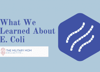 blue hexagon with E. Coli strains and "What We Learned About E. Coli" in text with MMC logo