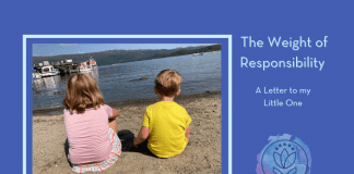 two children sitting by the seas with "The Weight of Responsibility: A Letter to my Little One" in text and MMC logo