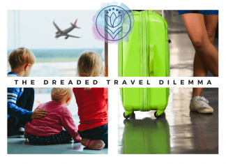 children waiting in airport and a travel case with "The Dreaded Travel Dilemma" in text and MMC logo